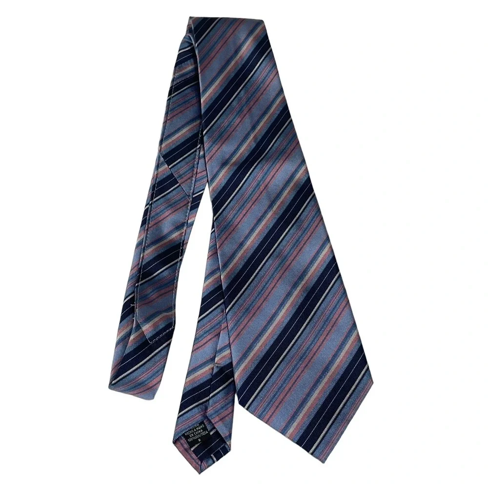Geoffrey Beene New York 100% Silk Tie Navy Pink Striped Classic Preppy Fast Ship